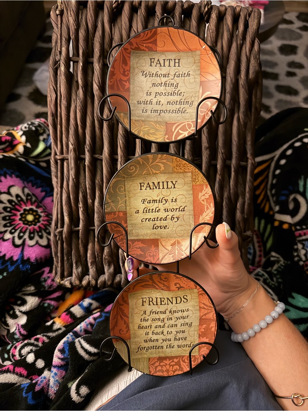 Inspirational Faith Family Friends Wall Plaque Set - Orange/Tan